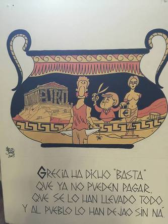 Caroca dedicado a la crisis griega. Foto: Ayuntamiento de Fuente Vaqueros