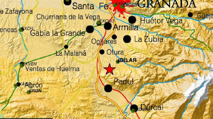 El terremoto se ha registrado con epicentro en la localidad de Dílar. Gráfico: IGN.ES