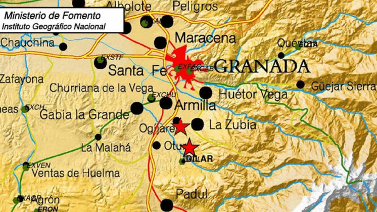 Imagen del IGN con la localización de los dos terremotos. Foto: AGR