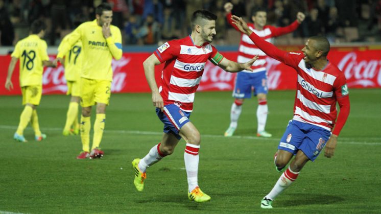 Fran Rico celebra el segundo gol anotado la pasada temporada frente al Villarreal. Foto: Álex Cámara