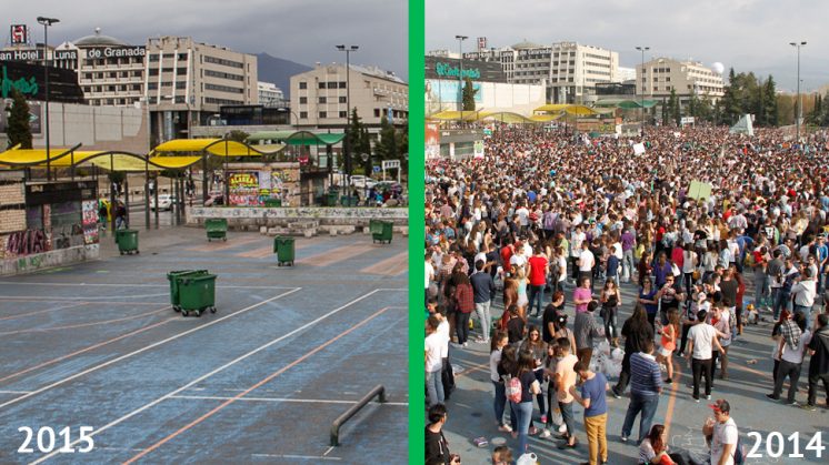 Comparativa de la situación sobre las 14.00 horas en el botellódromo. Fotos: Antonio Ropero y Álex Cámara