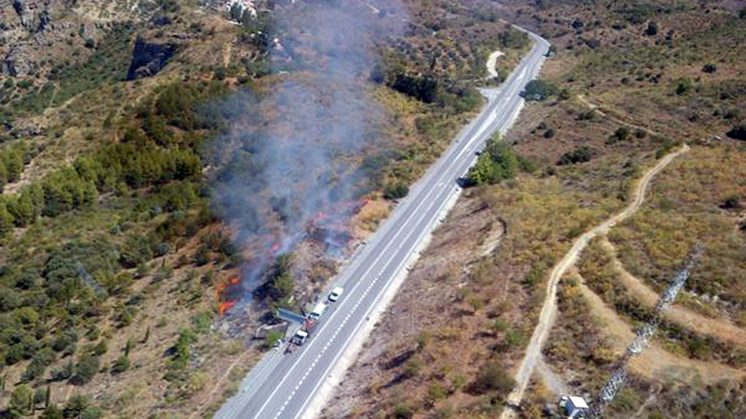 Imagen aérea de la zona afectada por el fuego. Foto: Infoca