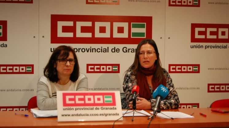 Las responsables de acción sindical de CCOO Andalucía, Miriam Pinillos y de CCOO Granada, Maria José López, han presentado este lunes el balance provincial. Foto: aG