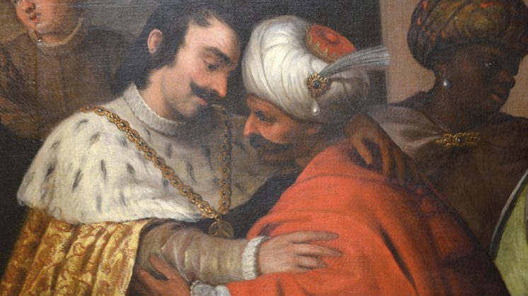 Detalle del lienzo en el que dos reyes, cristiano y musulmán, se abrazan. Foto: aG