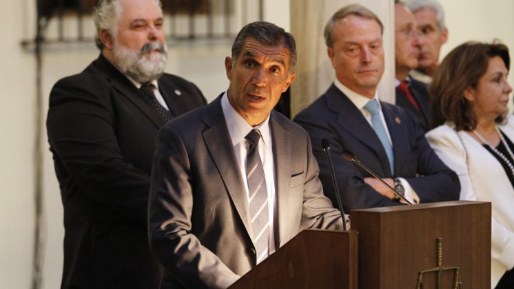 Lorenzo del Río, presidente del alto tribunal andaluz, durante su intervención. Foto: Álex Cámara